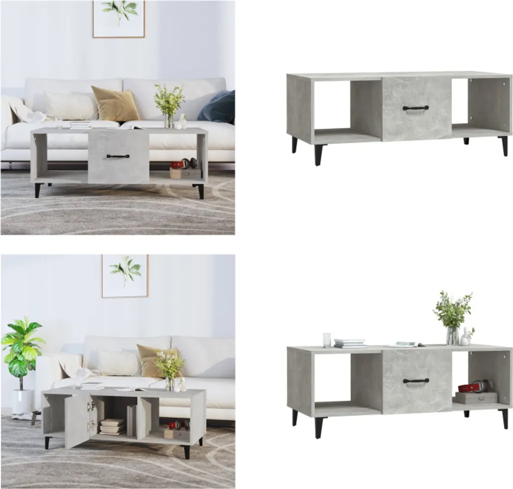 Tavolino da Caffè Grigio Cemento vidaXL 102x50x40 cm Legno Design Moderno
