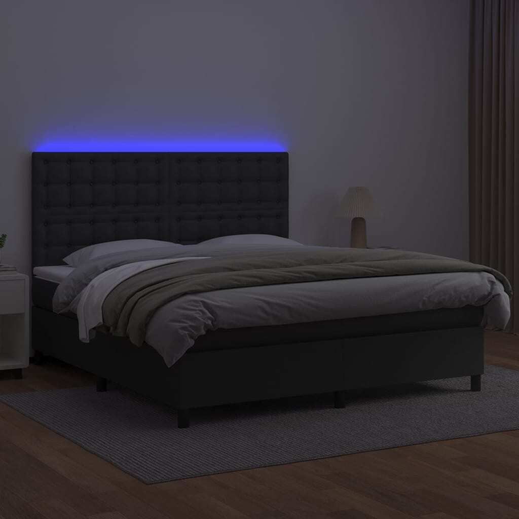The Living Store Boxspringbett mit Matratze & LED Schwarz 160x200 cm Kunstleder