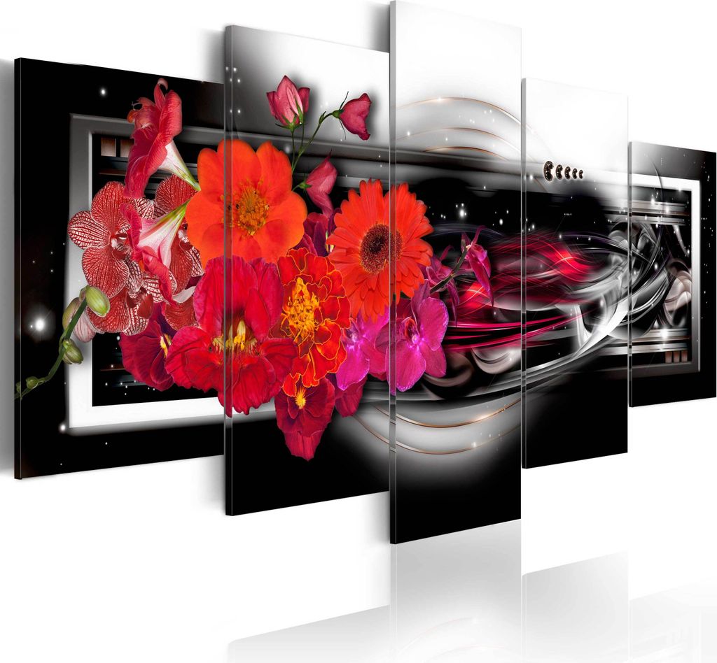 Modernes Wandbild b-A-0046-b-p (150x75) - 5 Teilig Bilder Fotografie auf Vlies Leinwand Foto Bild Dekoration Wand Bilder Kunstdruck Blumen Abstrakt...