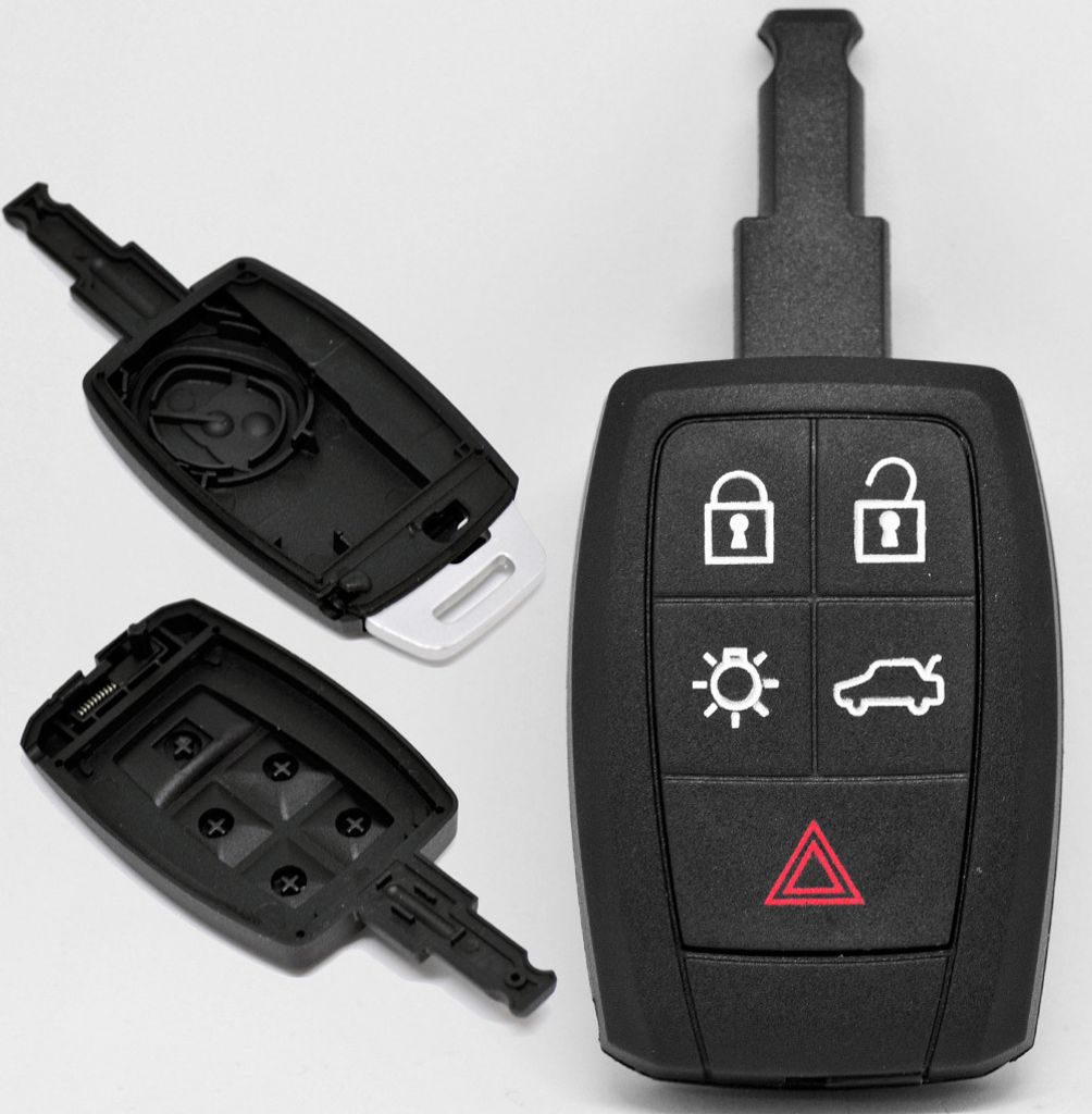 Auto Schlüssel Funk Fernbedienung 1x Gehäuse 5 Tasten + 1x Notschlüssel Rohling kompatibel mit Volvo