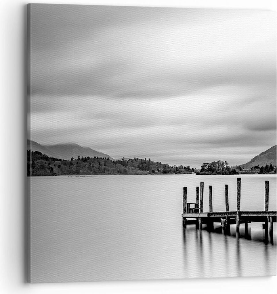 Bild auf Leinwand - Leinwandbild - Einteilig - Schwarzweiß Landschaft See - 70x70cm - Wand Bild - Wanddeko - Wandbilder - Leinwanddruck - Bilder -...