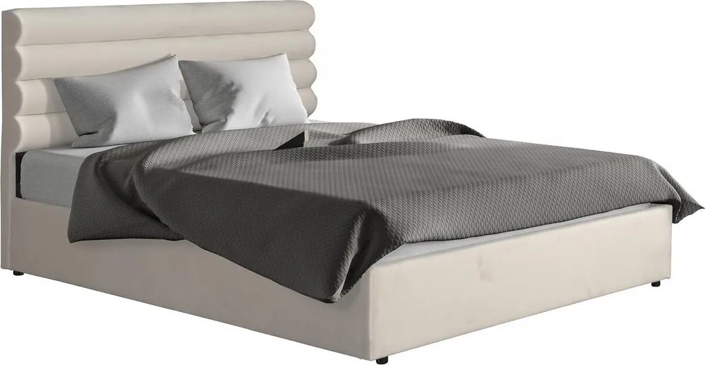 Lit design velours beige Livigno 160x200 avec sommier à lattes inclus