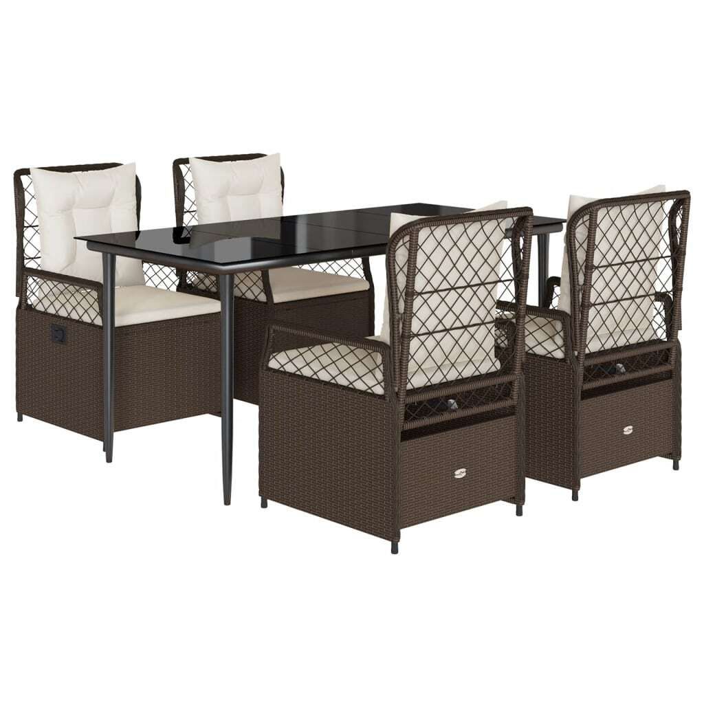 (Robust Möbel) 5-tlg. Garten-Essgruppe - elegantes Design - Sitzgruppe/Gartenmöbel-Set - mit Kissen Braun Poly Rattan - Terassenmöbel DEMöb...