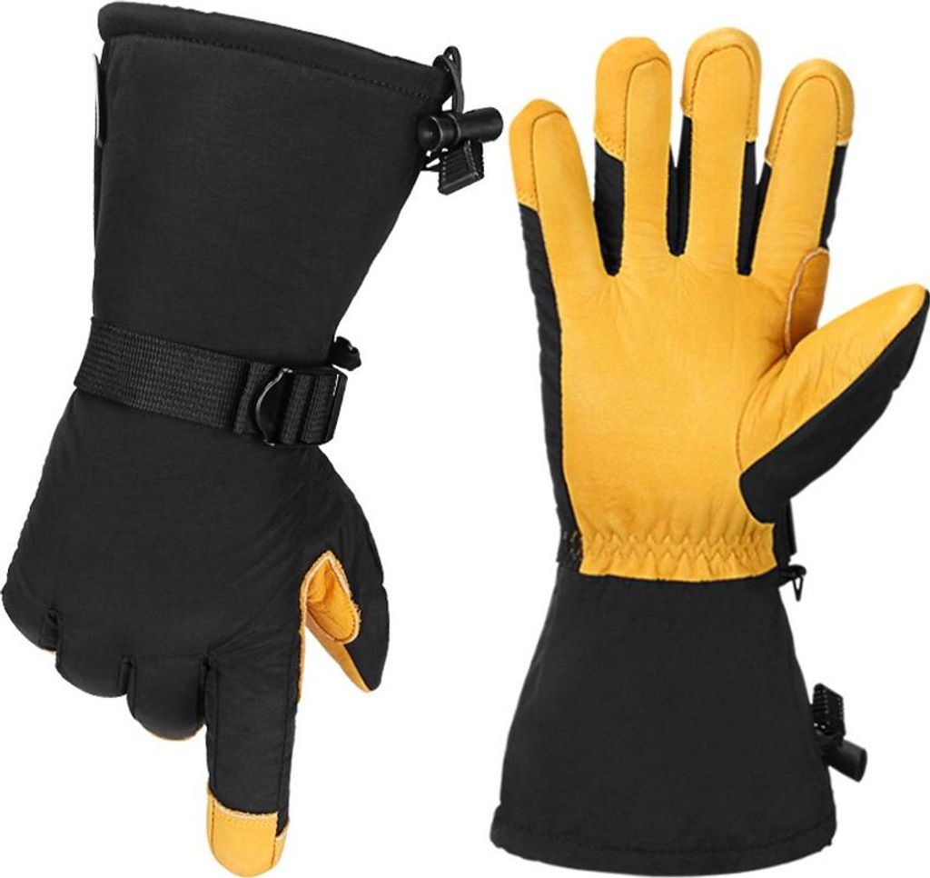 INF Gelbe Rindsleder Skihandschuhe mit 3M Isolierung - Winddicht und Warm