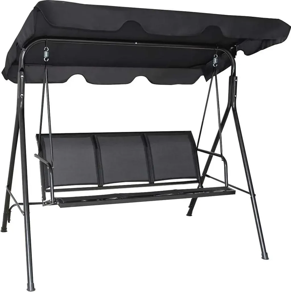 Balançoire Hollywood 3 places avec pare-soleil réglable en noir mat