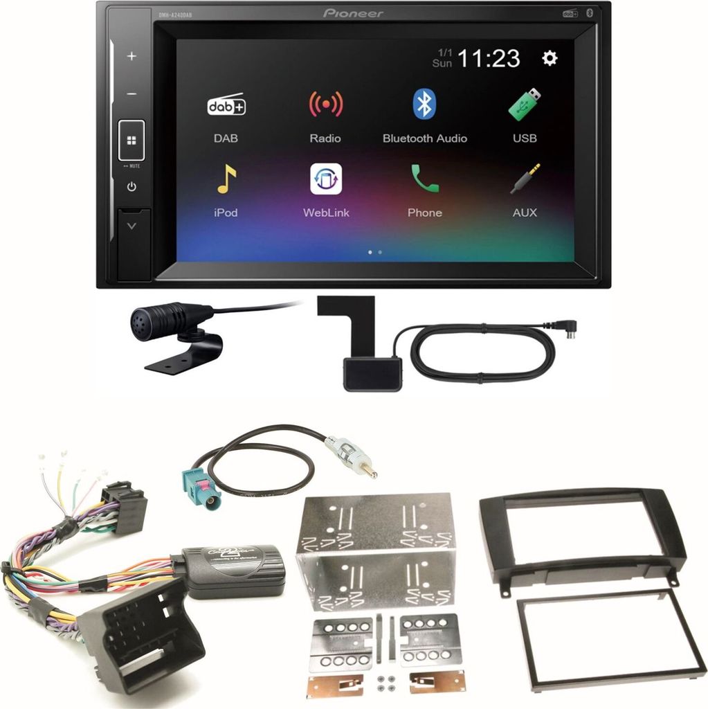 Pioneer DMH-A240DAB DAB+ Bluetooth Einbauset für Mercedes CLK W209 Facelift
