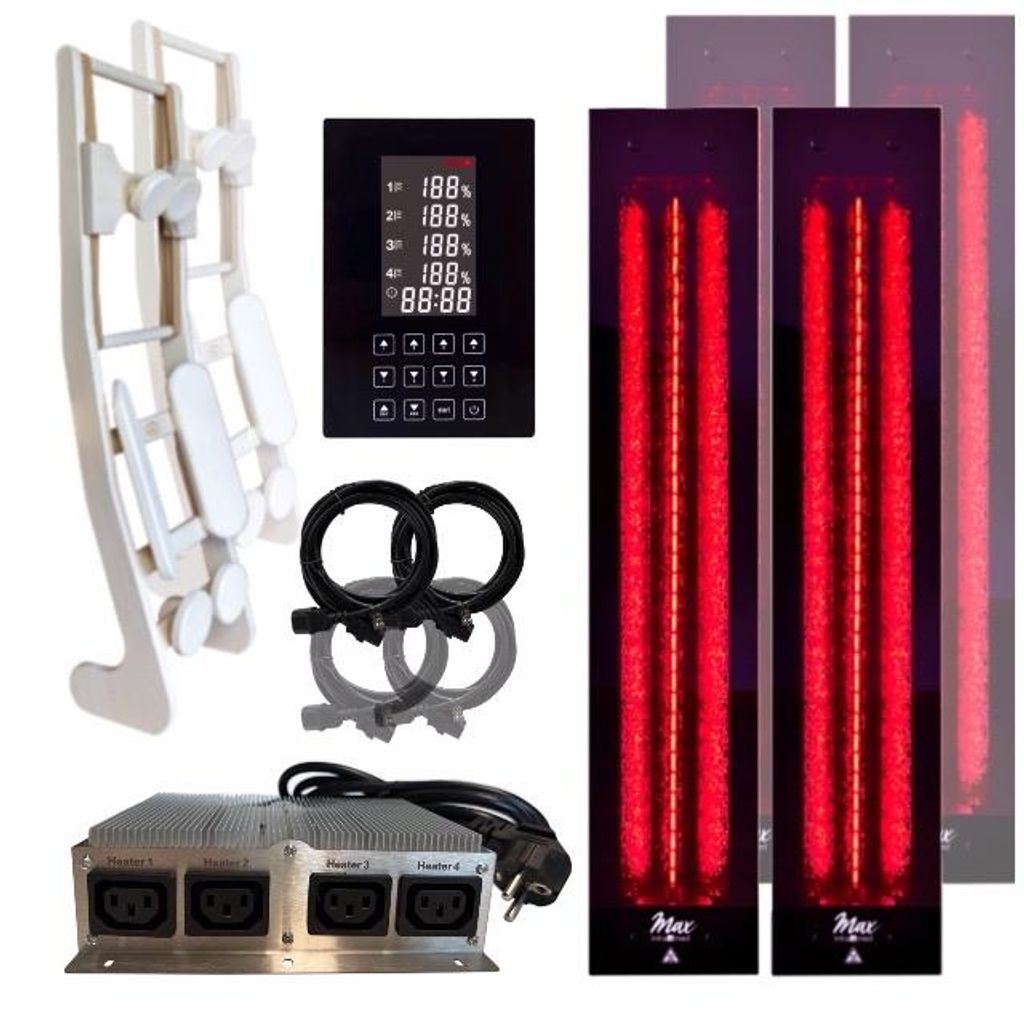 SET Infrarotstrahler 2x InfraROTmed MAX 500W + 2x 750W + icon 4 TOUCH + 2x Lehne für Infrarotkabine selber bauen, Vollspektrumstrahler zum Einbau