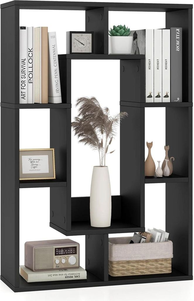 Bücherregal - Würfelregal/Raumteiler - 7 Fächer - Freistehend - Kippschutz - Holz - Schwarz