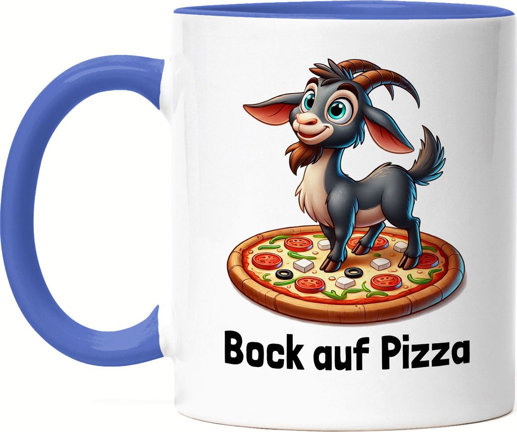 Bock Auf Pizza Tasse blau Ziegenliebhaber Pizzaliebhaber Lustige Sprüche Humor Geschenk