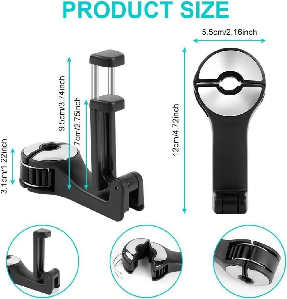 Gancio Rotante 360° Per Poggiatesta Gancio Per Poggiatesta Auto Con Supporto Per Telefono, Multifunzione Per Appendere Borse, Vestiti E Zaini Ganci Per Sedile Auto Multifunzione