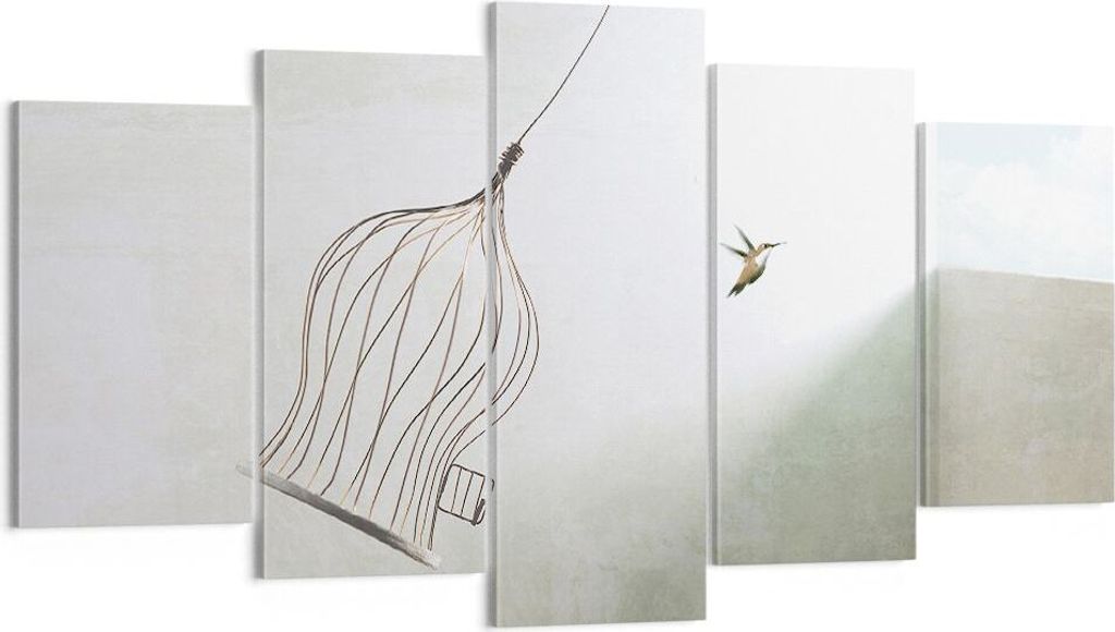 Bild auf Leinwand - Leinwandbild - 5 Teile - Flug Vogel Käfig - 160x85cm - Wand Bild - Wanddeko - Wandbilder - Leinwanddruck - Bilder - Wanddekora...
