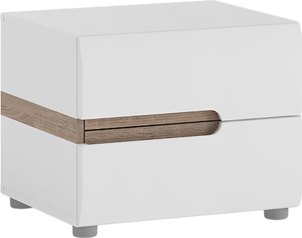Nachtschrank Nachttisch stehend LEGNICA-129 in weiß Hochglanz mit Trüffel Eiche Nb., B/H/T ca. 50/40,5/42 cm