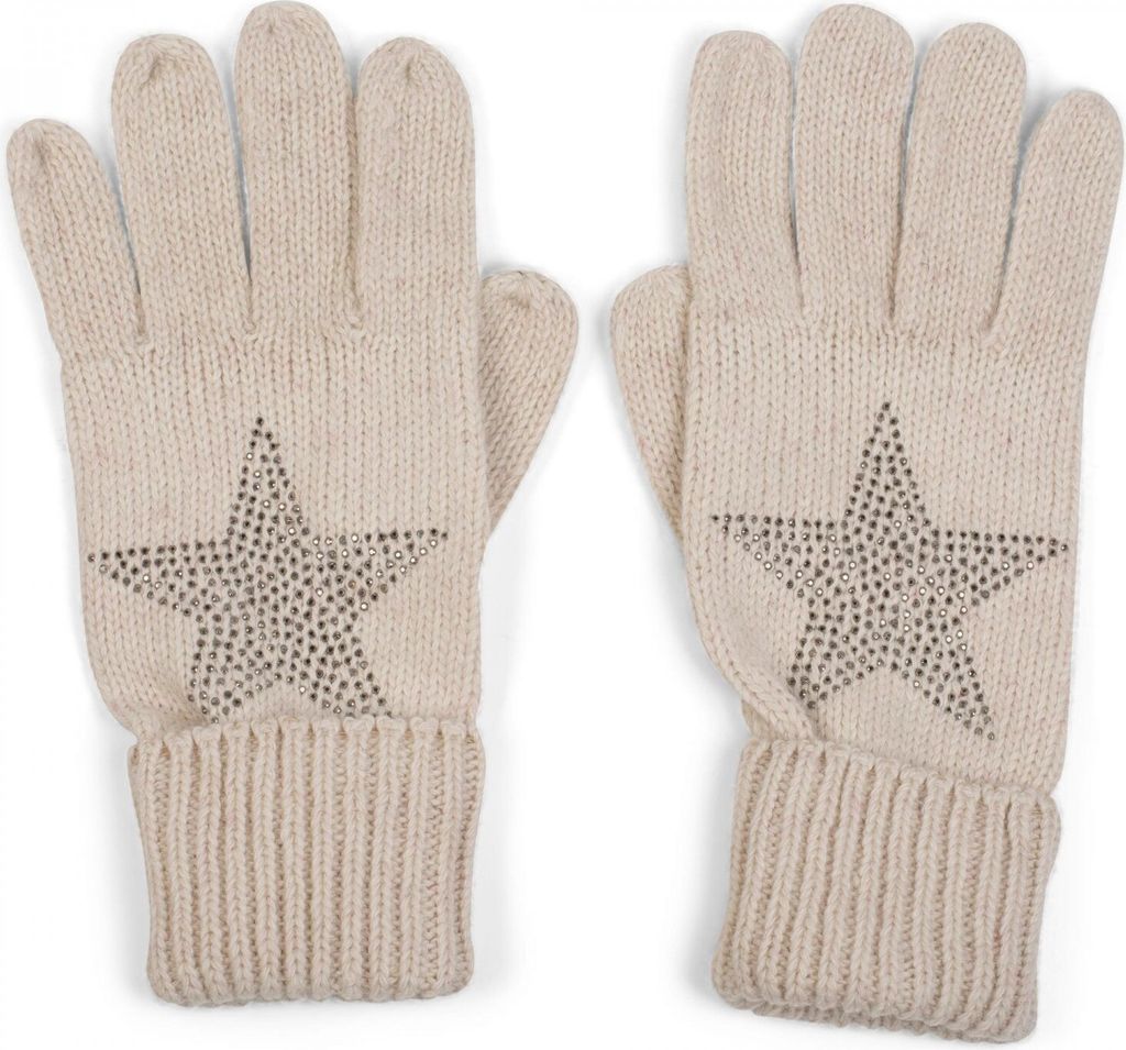 styleBREAKER Damen Strickhandschuhe mit Strass Stern Applikation | warme weiche Winterhandschuhe mit doppeltem Bund | elastische Fingerhandschuhe