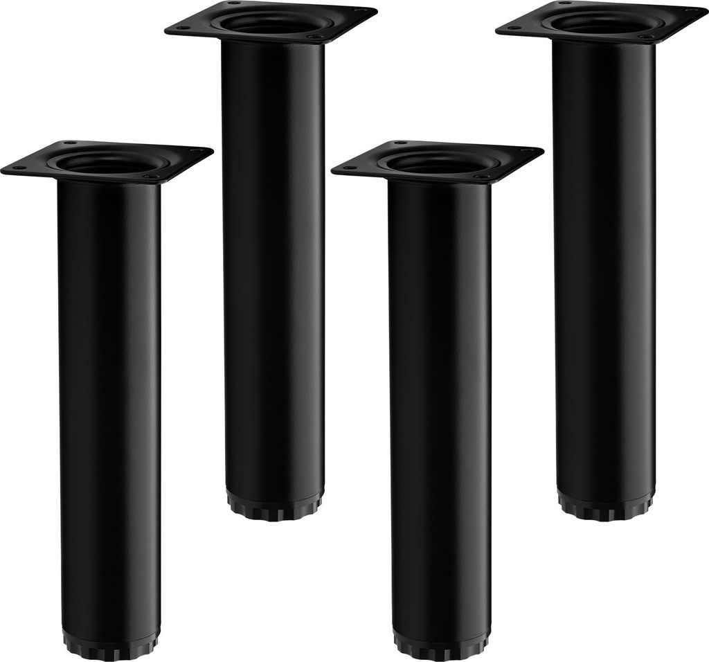 4 Stück Möbelfüße BRAVO Höhe 200 mm (+ 10 mm) Ø 40 mm schwarz matt höhenverstellbare Schrankbeine aus Stahl belastbar bis 50 kg pro Möbelbe...