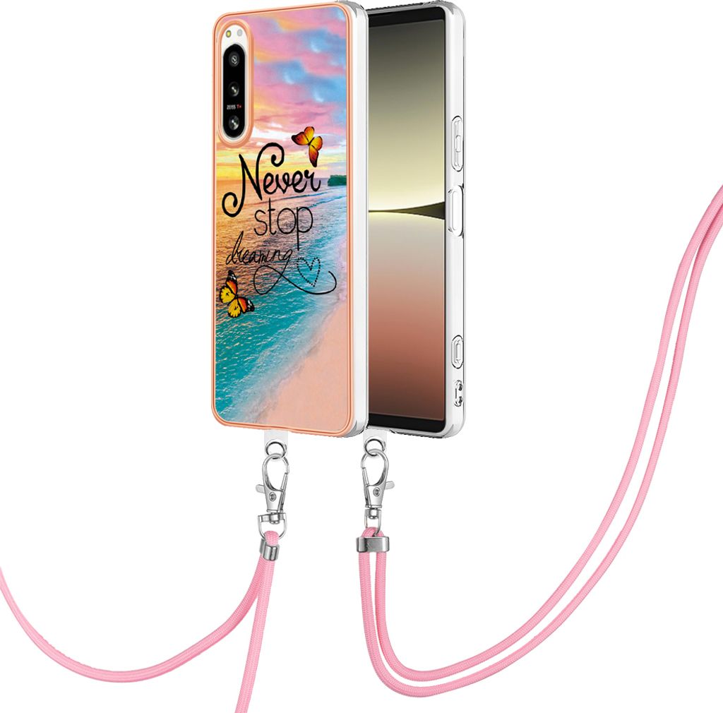 Handykette Hülle für Sony Xperia 5 IV Muster TPU Schutzhülle mit verstellbarem Tragegurt Gold