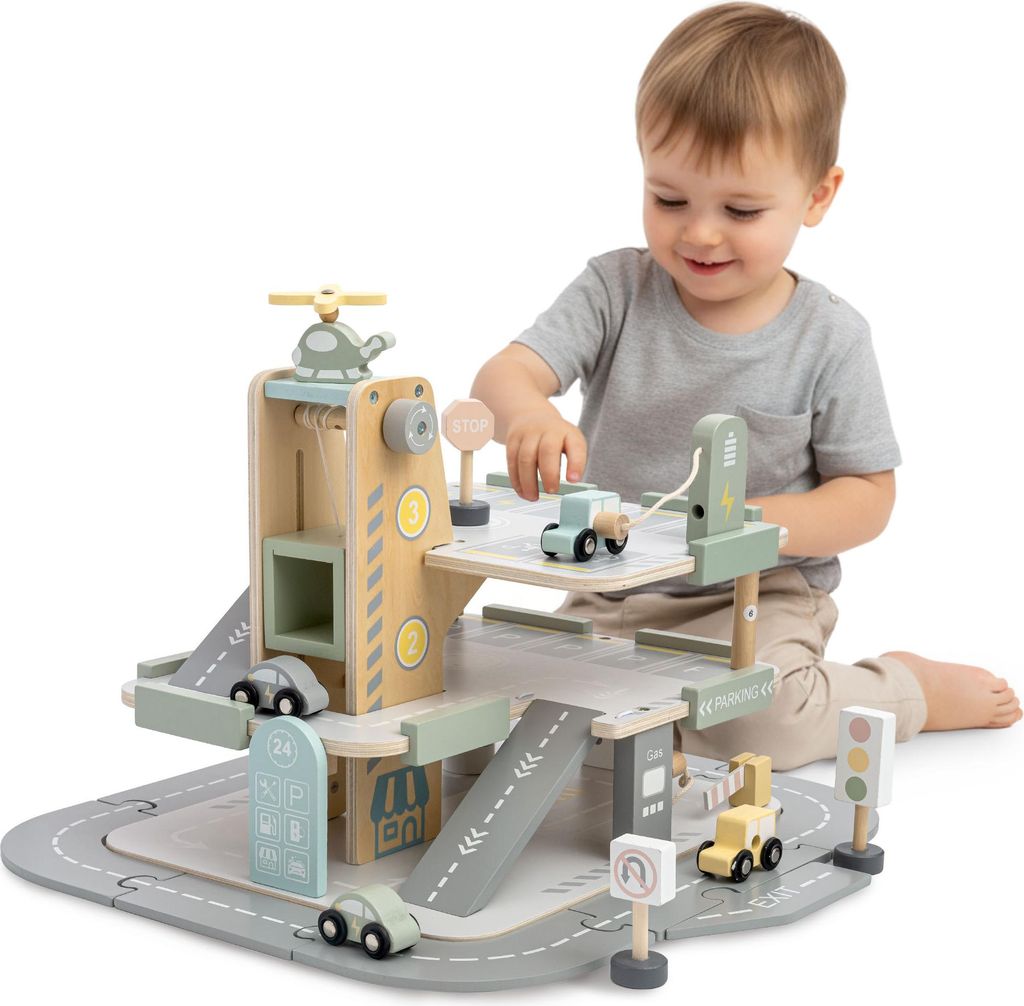Große dreistöckige Holzgarage für Kinder – Parkhaus mit Produktbild 
