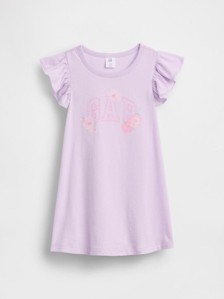 GAP Babykleid aus 100% Baumwolle, Lila, Rundhalsausschnitt, Kurzarm, mit Logo, Größe 12-18M