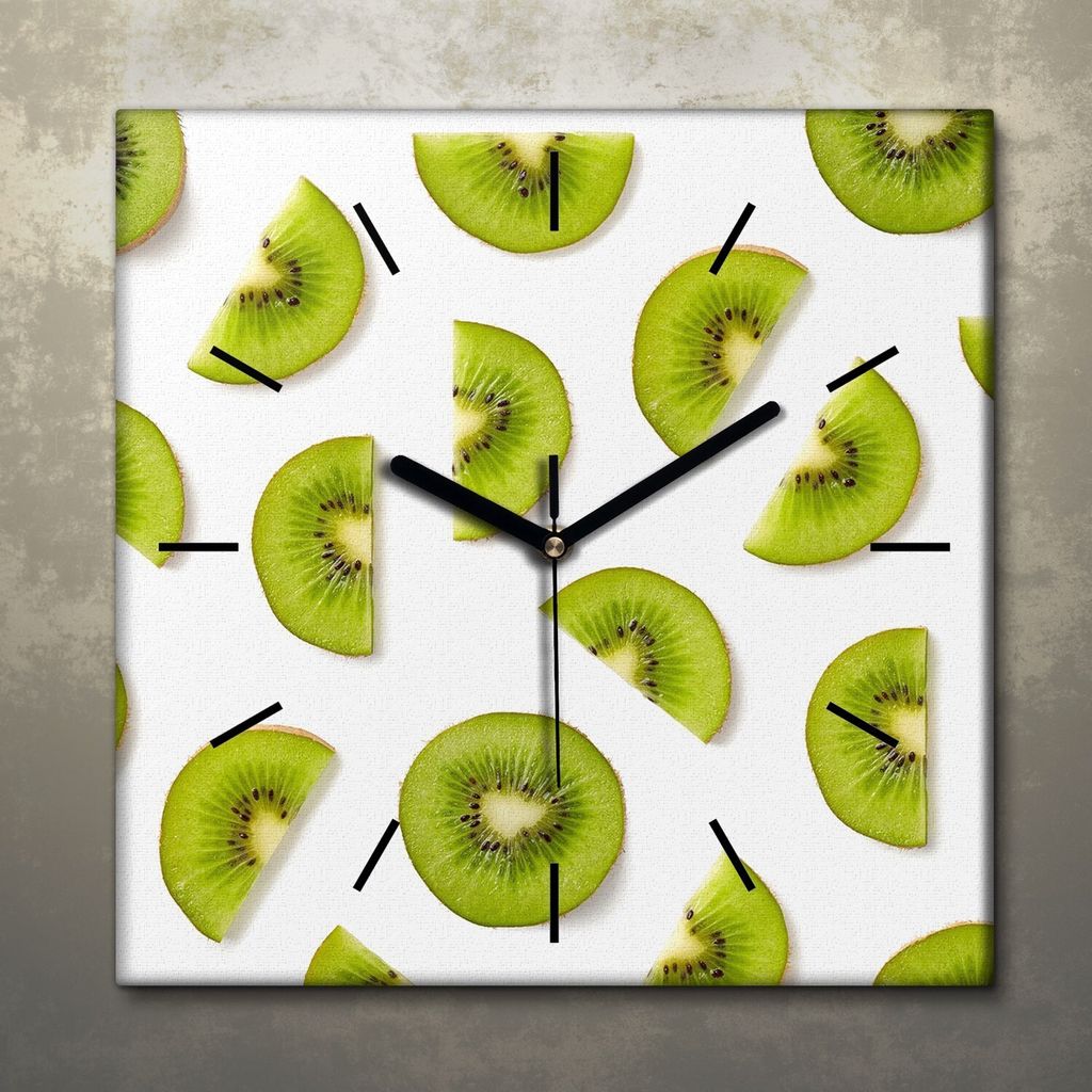 Wohnzimmer Leinwand Uhr Geräuschlos Küche 30x30 Weiße, Früchte, Motive, schwarze Zeiger