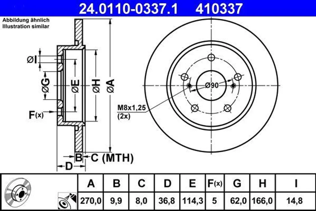 Disque de frein ATE sans vibrations pour Toyota Auris et Corolla E15