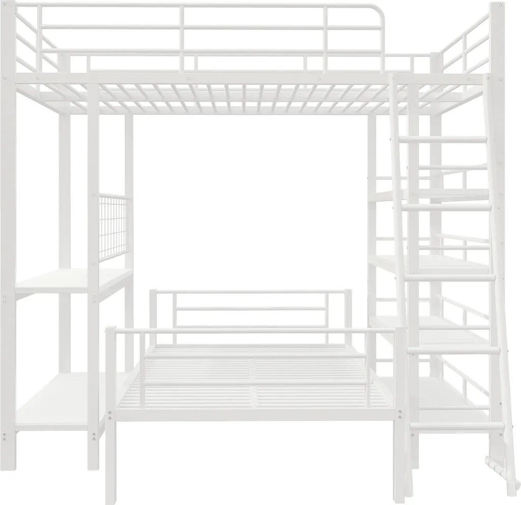 Lit Mezzanine 140x200 cm pour Optimiser l'Espace avec Rangement Blanc - 6