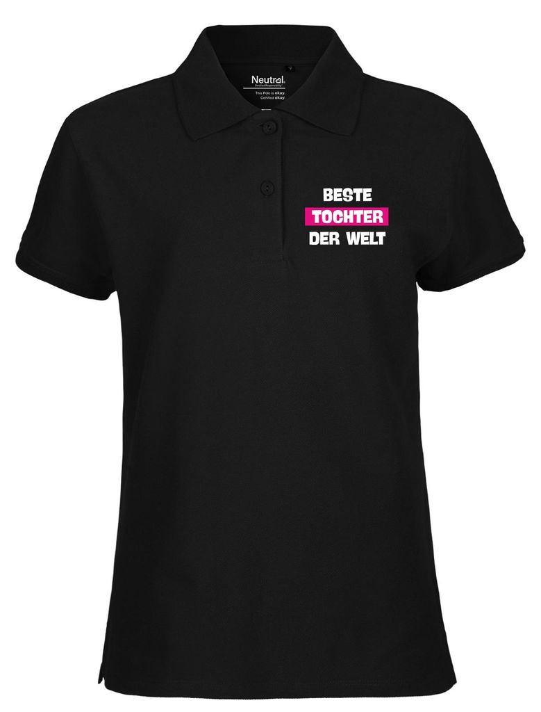 Huuraa Damen Polo Shirt Beste Tocher der Welt L Black Bio Baumwolle Fairtrade Poloshirt Geschenkidee
