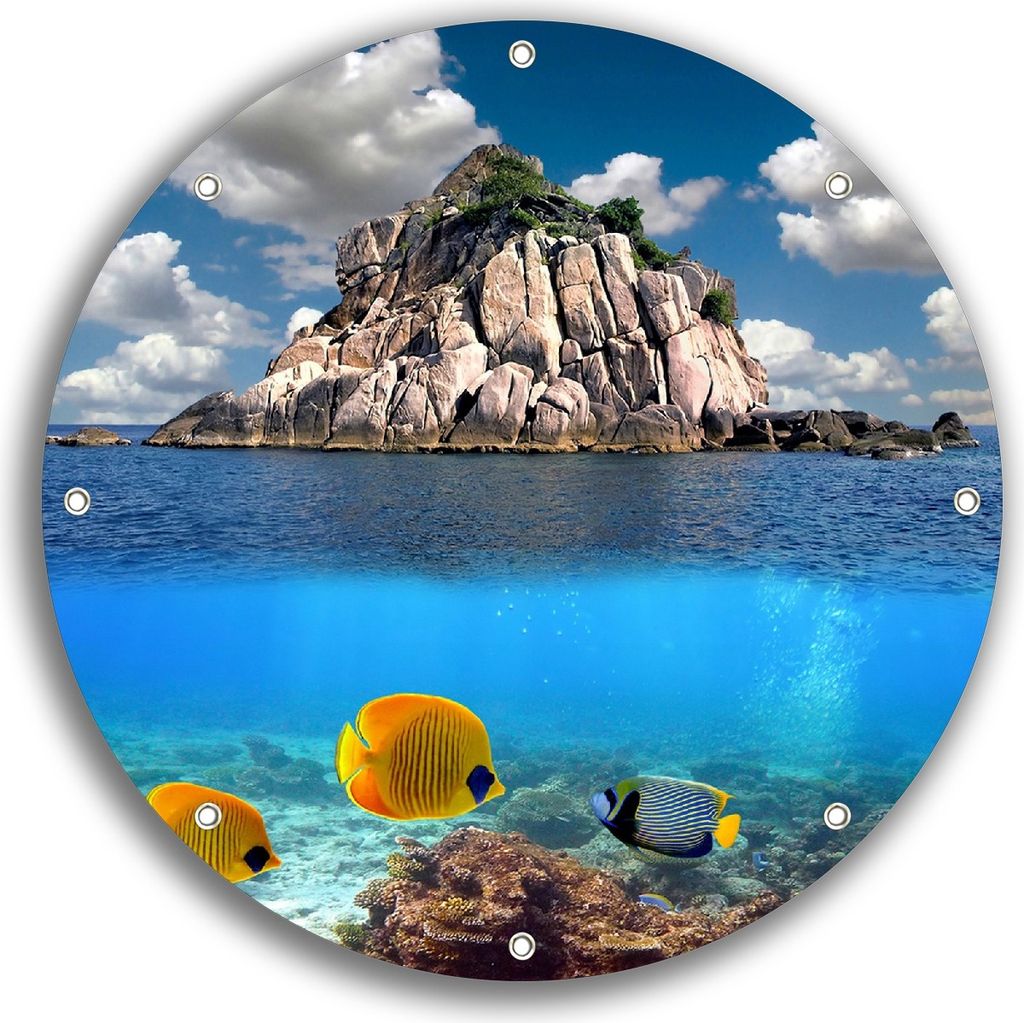 Wallario rundes Outdoor-Poster für Garten oder Balkon, Motiv Exotische Fische im Meer, 30 cm Durchmesser