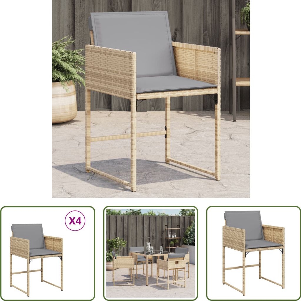 The Living Store Gartenstühle mit Kissen 4 Stk. Beigemischung Poly Rattan