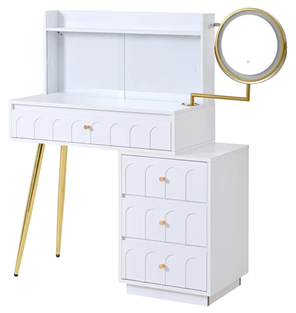 Coiffeuse blanche miroir lumineux pour optimiser le rangement - 13