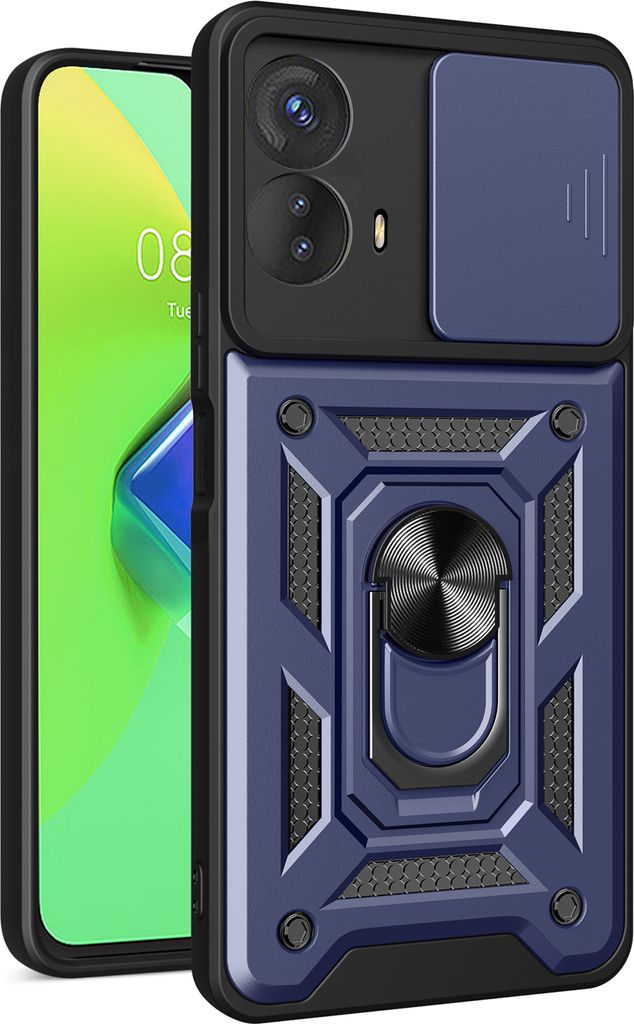 Hülle für Motorola Moto G73 mit Ring Ständer Halter Dia Kameraschutz TPU PC Hybrid Handyhülle Blau