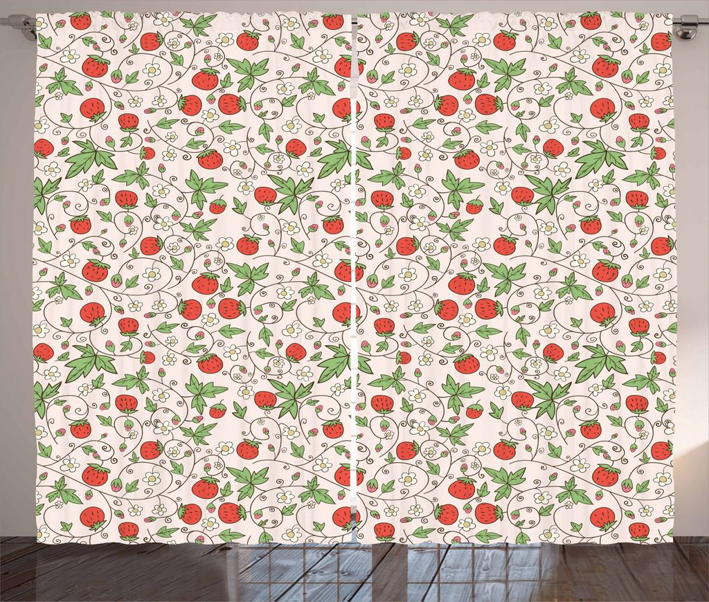 ABAKUHAUS Erdbeere Rustikaler Gardine, Doodle Blumenzweig, Schlafzimmer Kräuselband Vorhang mit Schlaufen und Haken, 280 x 225 cm, Farngrün Zinno...