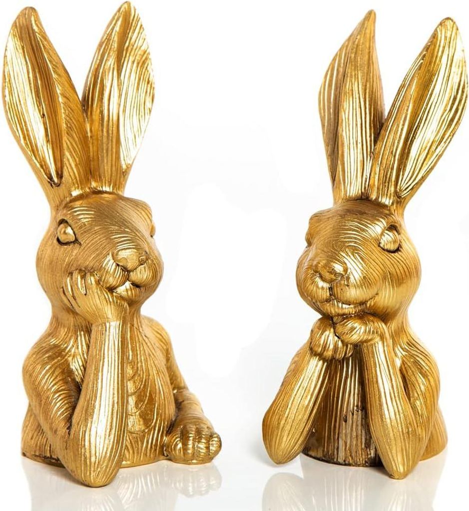 Goldfarbene Osterhasen - Elegante Osterdekoration 17 cm