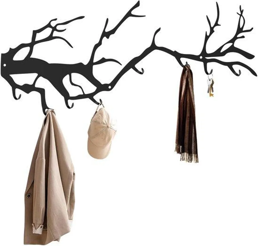 Accroche-manteau mural métal branche noire - Gain de place intérieur
