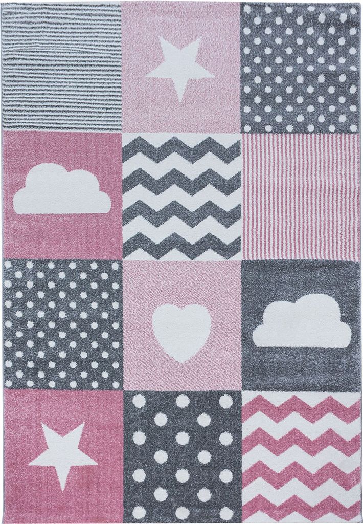 Villa Möbel Kidaro Kinderzimmerteppich, Kinderteppich, Herz- und Stern Design, Farbe:Pink, Grösse:200x290 cm