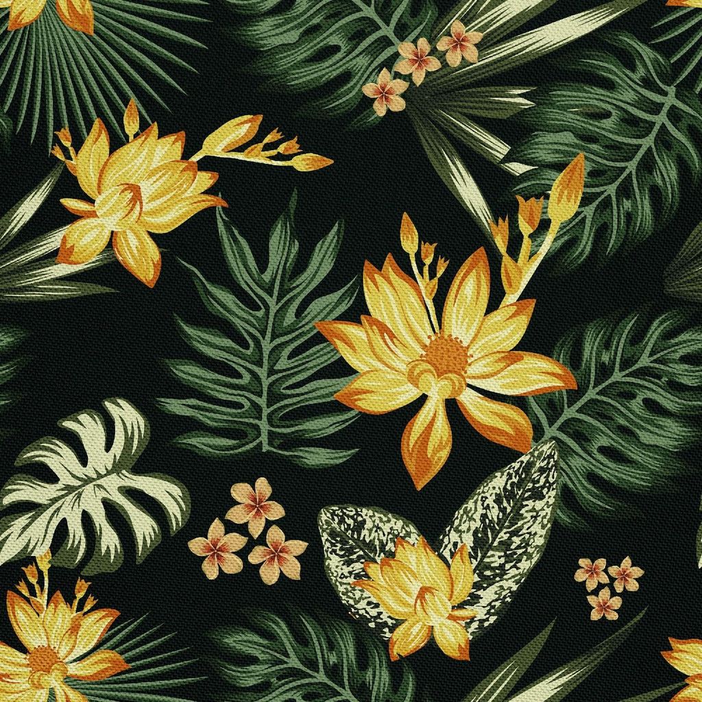 OUTDOOR DEKOSTOFFE OXFORD - Motiv Tropische Blumen und Blätter 2