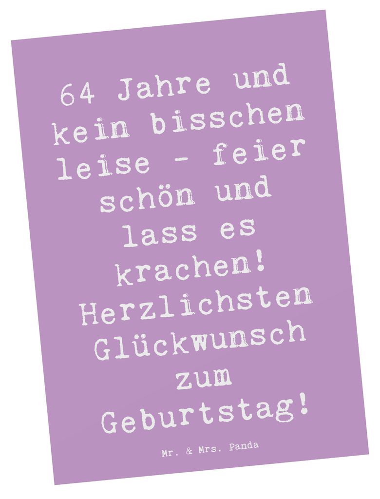 Mr. & Mrs. Panda Postkarte Spruch 64. Geburtstag - Lavendeltraum - Geschenk, Happy Birthday, Alter, Geburtstagsspruch, feiern, Postkarten, Ansichts...