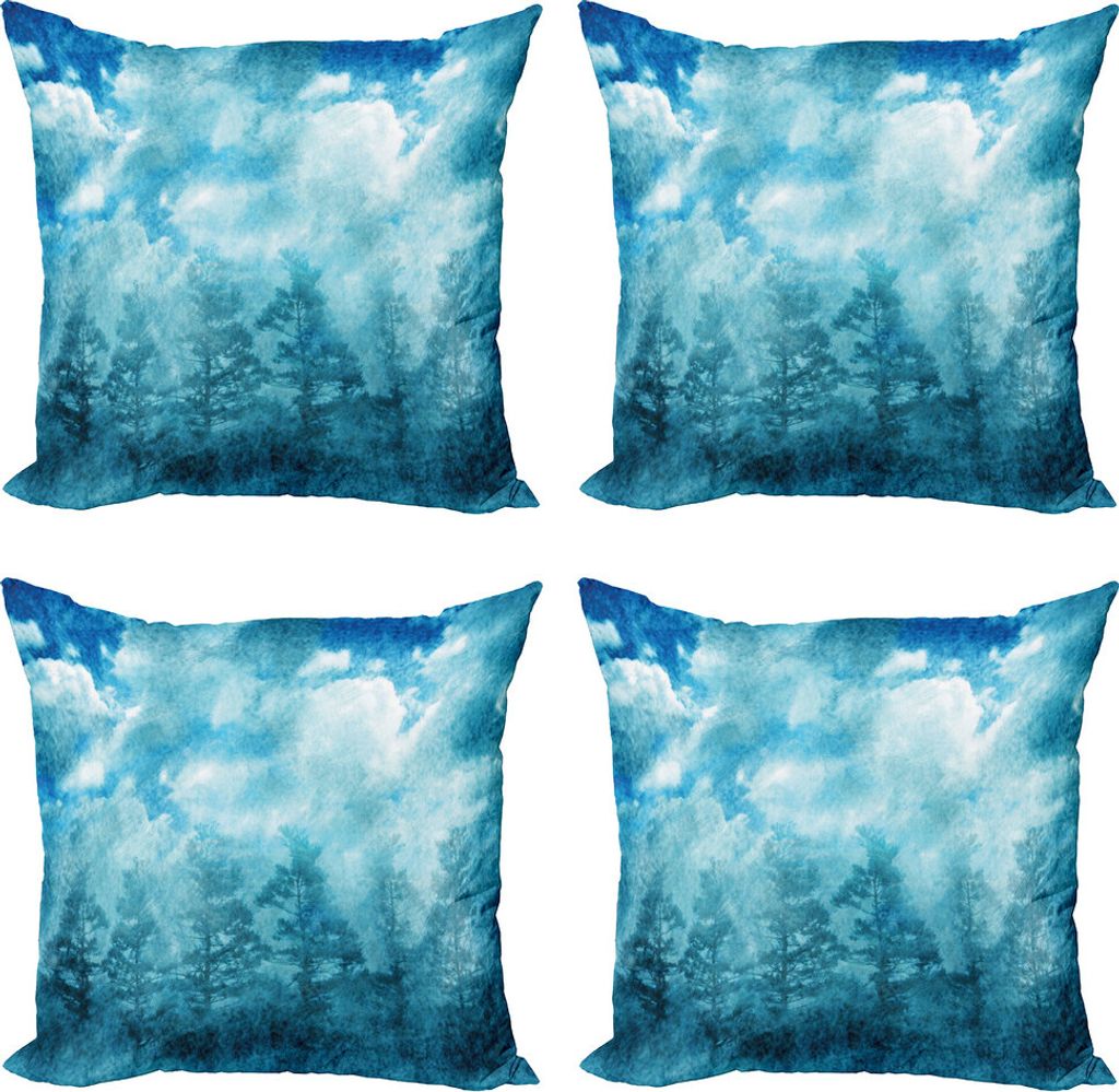ABAKUHAUS Grunge Kissenbezug Set (4 Stück), Grunge Himmel neblige Nacht, Moderner Doppelseitiger Digitaldruck, 45 cm x 45 cm, blau Teal