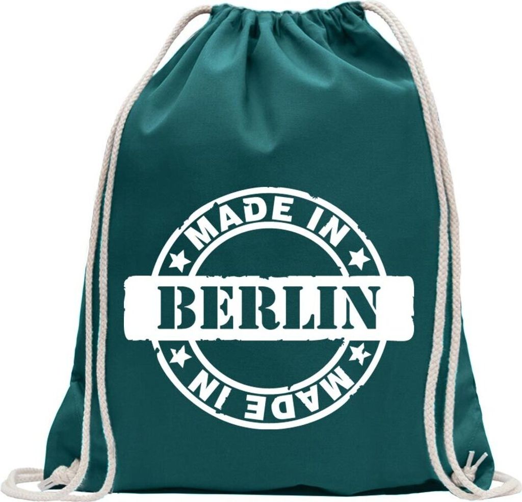 Kiwistar - Turnbeutel - petrol - Berlin - Fun Rucksack Sport Beutel Gymsack Baumwolle mit Ziehgurt