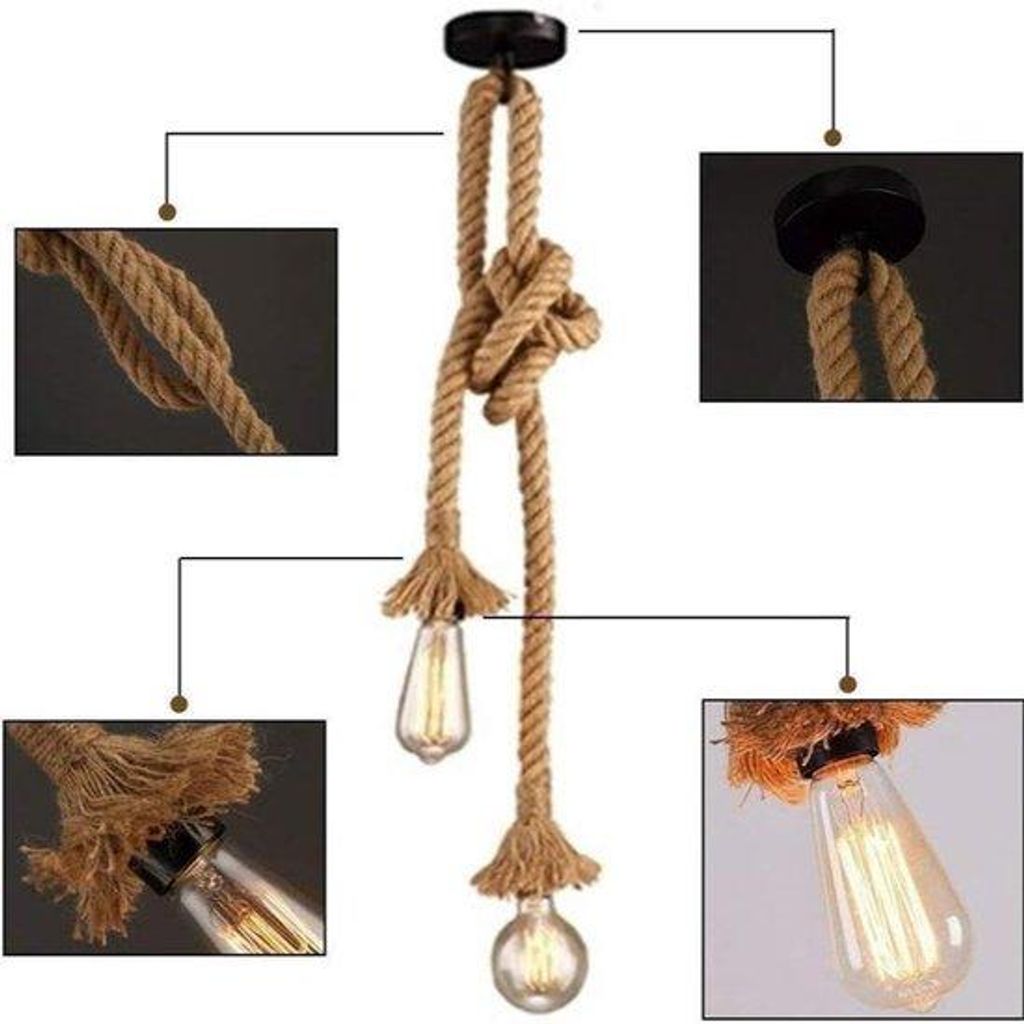Vintage-Henneptouw-Hanglamp 1,5+1,5m E26/E27-Fitting Retro-Plafondlampe für Eßzimmer Restaurant Bar Beleuchtung