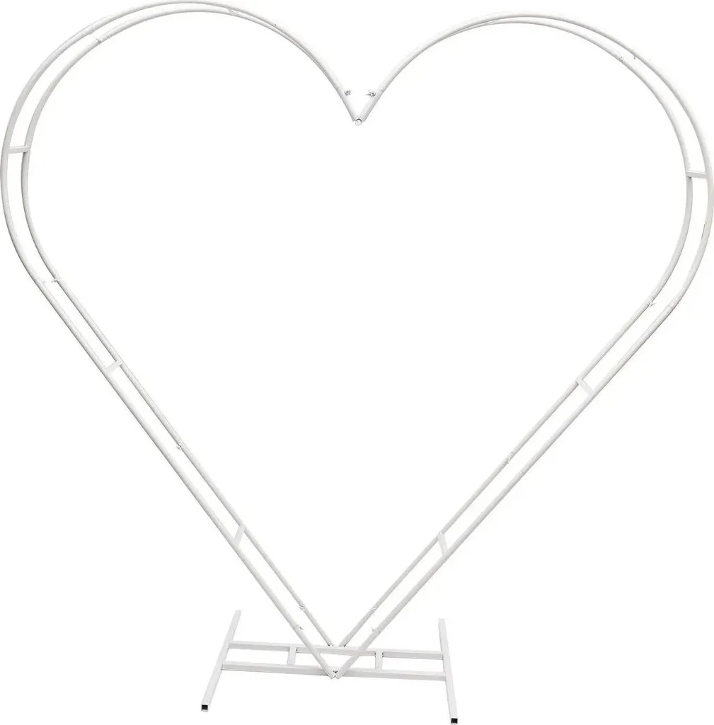 Support de Fond pour Photobooth et Fleurs - Arche Cœur Métal Blanc de 2m