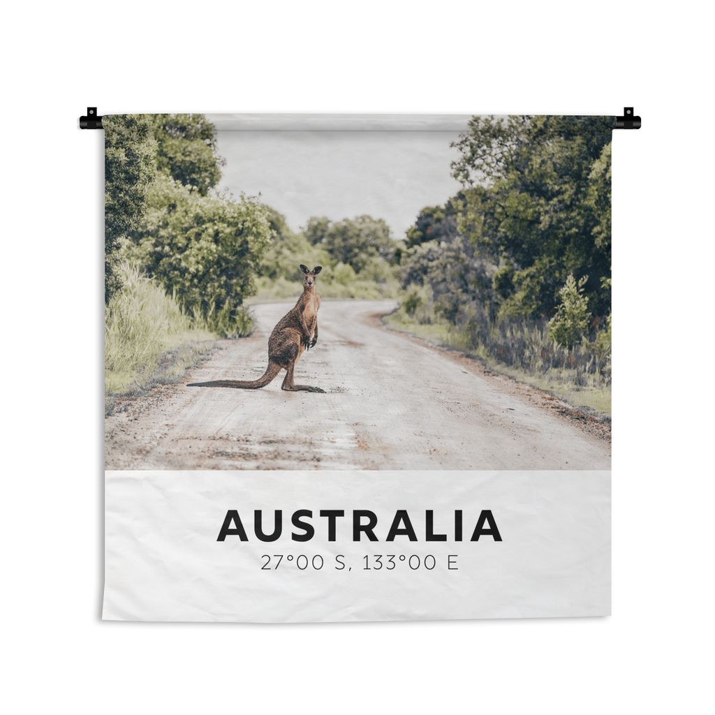 MuchoWow Wandteppich Wandbehang Australien - Känguru - Straßen 90x90 cm Tapisserie Dekoration Wandtuch - Wandaufhänger