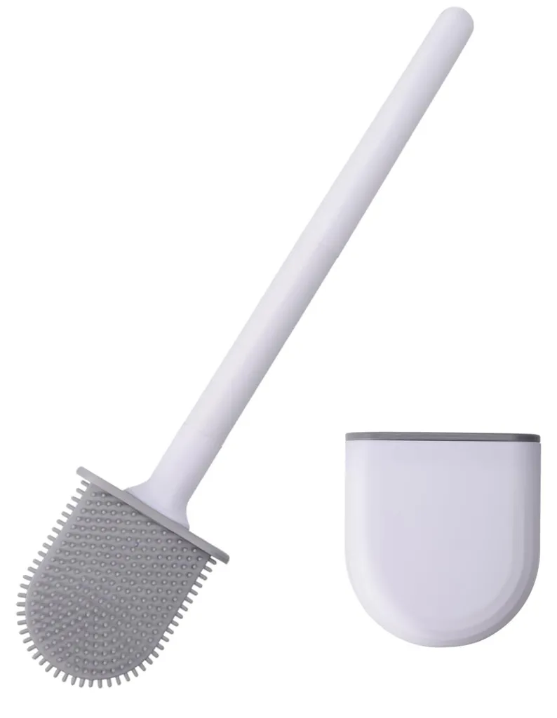 Brosse de toilettes anti-gouttes en silicone compacte et murale blanc