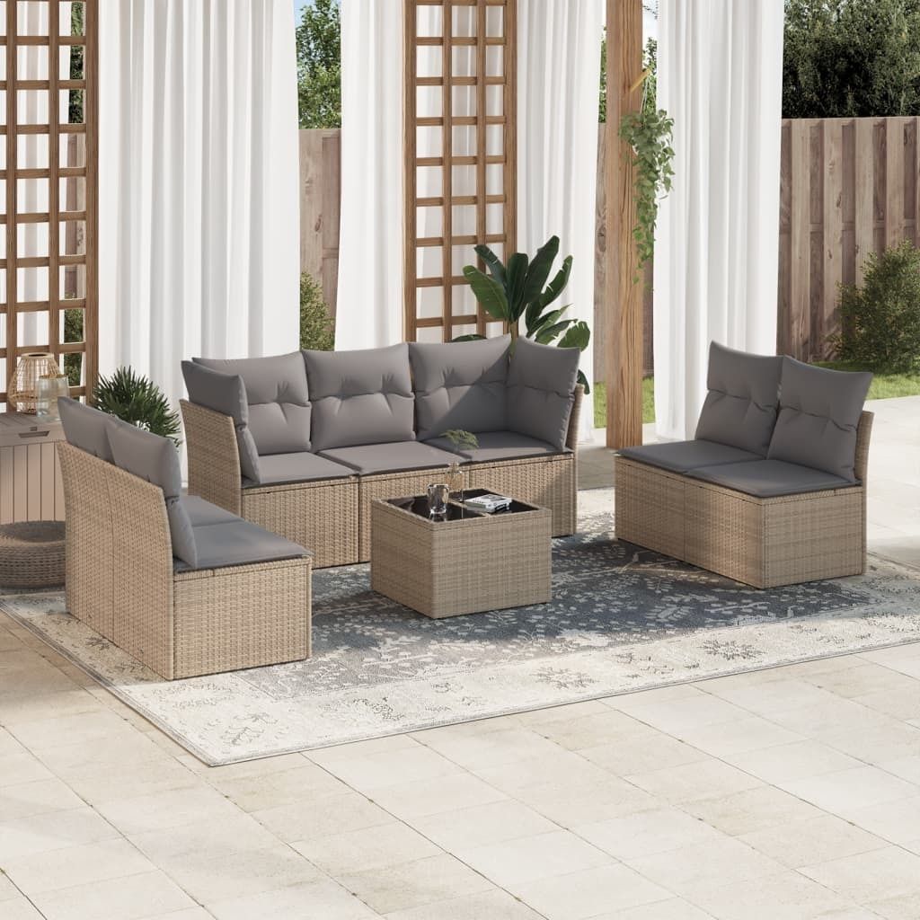 Design 8-tlg. Garten-Sofagarnitur mit Kissen Beige Poly Rattan, Gartenmöbel-Sets 2024 Neu