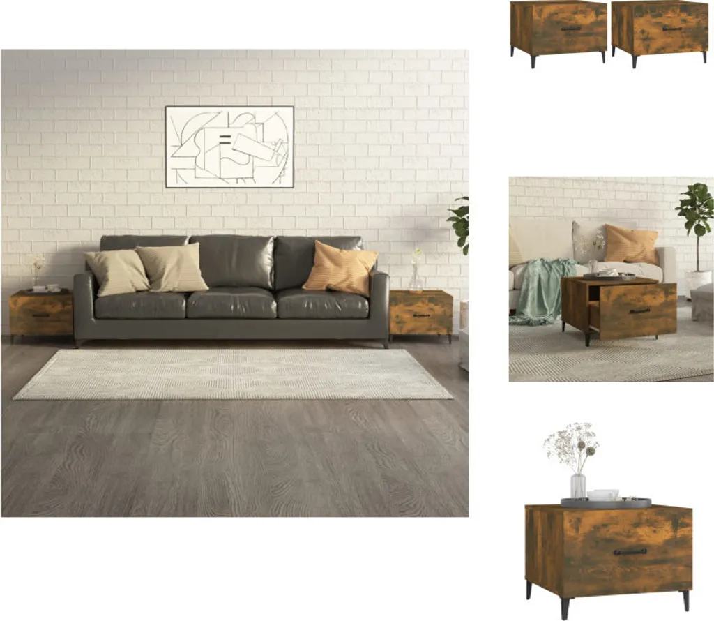 vidaXL Tavolini Caffè Industrial Rovere Fumé 50x50cm - Pack 2