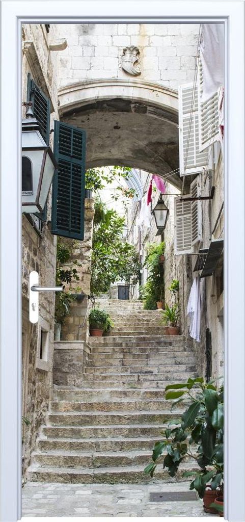 Stofftüraufkleber, Treppe in einer alten Straße, 526PD