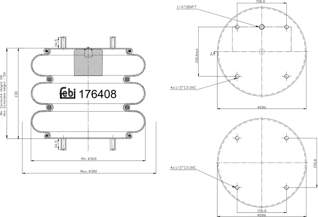 Ressort Pneumatique de Suspension 123x286mm Febi Bilstein 176408 Robuste