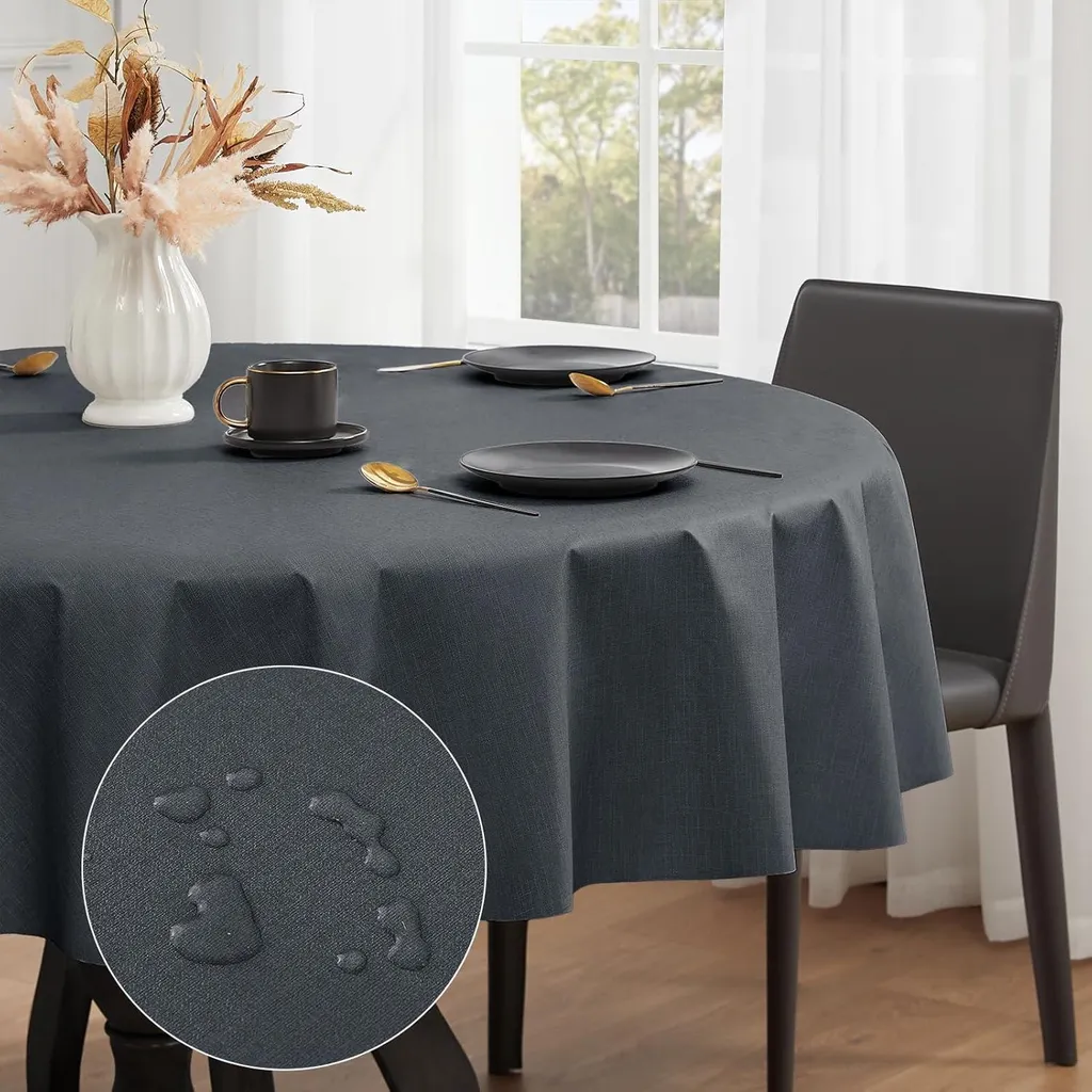 Nappe ronde de cuisine grise 100 cm - Idéale repas famille et enfant