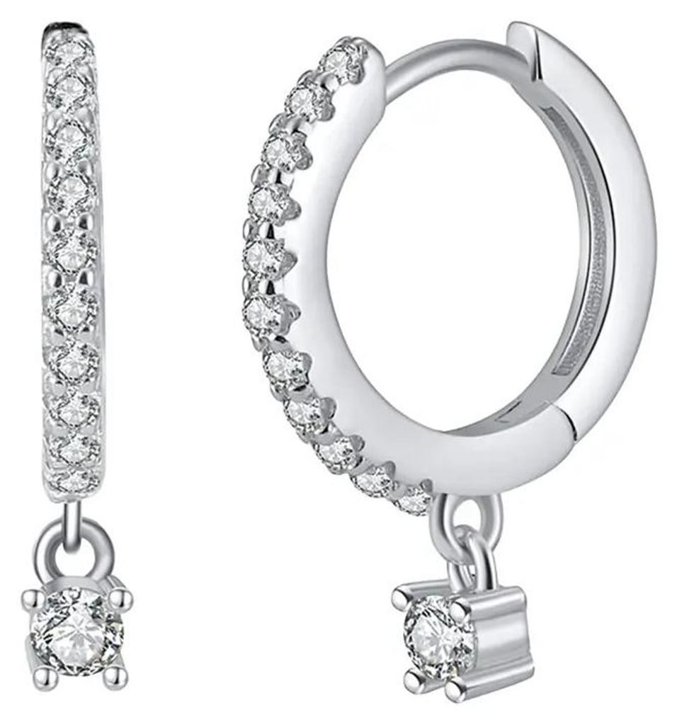 Lunaria – Huggies Creolen mit Zirkonia-Anhänger – Silber