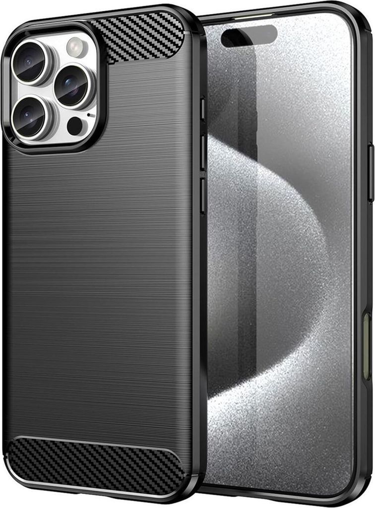 Conie Silikon Schutzhülle für iPhone 16 Pro Max Tasche Case Cover Bumper TPU Carbon Look Hülle in Schwarz