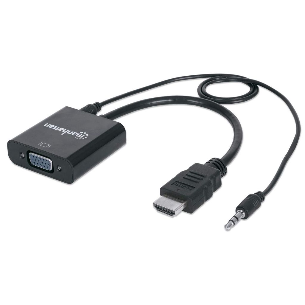 Manhattan HDMI auf VGA-Konverter, HDMI-Stecker auf VGA-Buchse, mit Audio, optionaler USB Micro-B-Stromport, schwarz - Video- / Audio-Adapter - HDMI...
