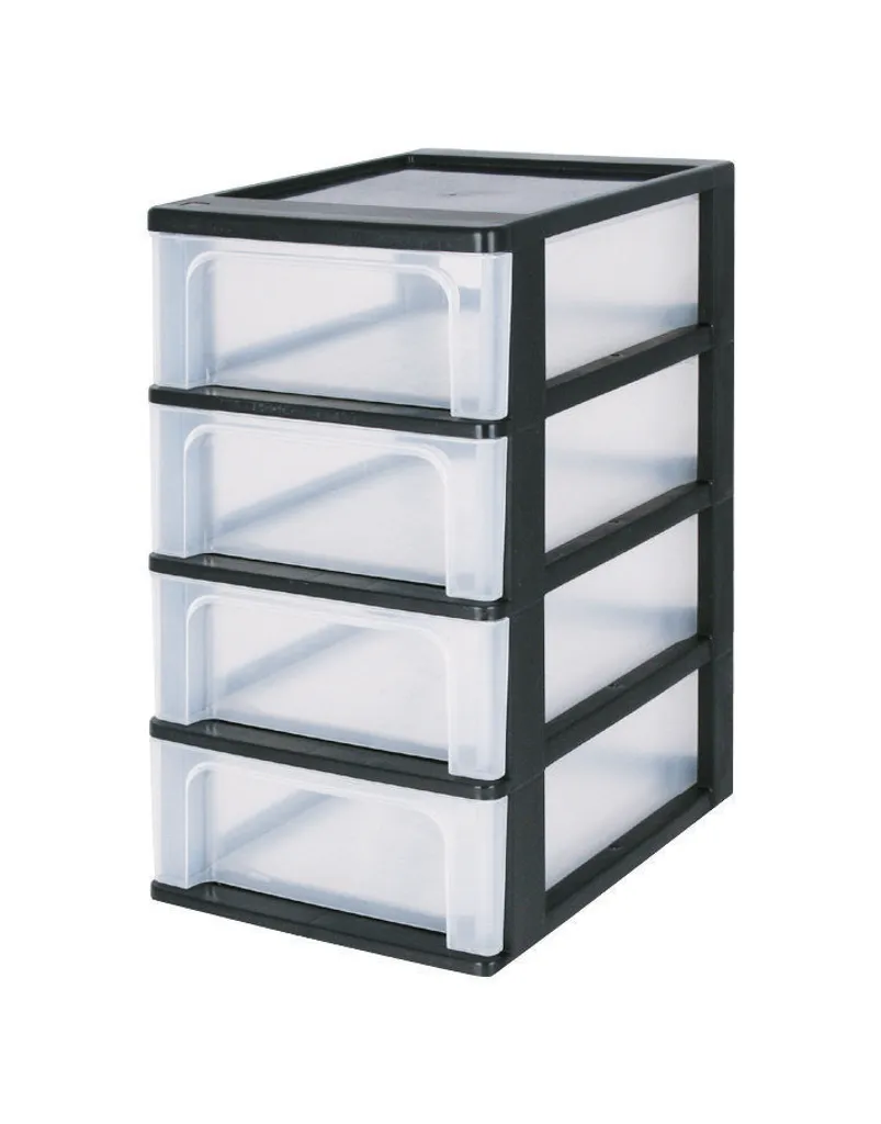 Iris Organizer Armoire à tiroirs 4x7L noir transparent - Tour de rangement